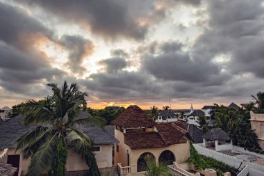 Beautiful view of Shela town at Lamu island, old houses and sunrise sky, Lamu, Kenya
