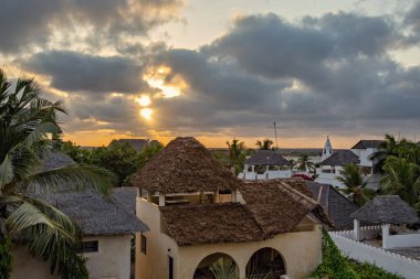 Beautiful view of Shela town at Lamu island, old houses and sunrise sky, Lamu, Kenya