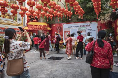 Chinese New Year celebration in Bangkok Chinatown. Red chinese lanterns in the temple