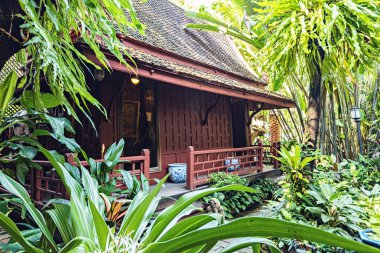 Exterior details of Jim Thompson house details and the garden in Bangkok, Thailand