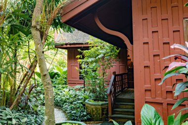 Exterior details of Jim Thompson house details and the garden in Bangkok, Thailand
