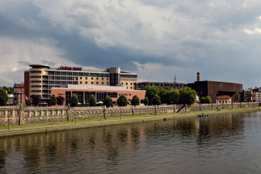 Wisla river in Krakow, view from the bridge, Poland