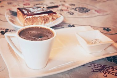 Traditional Turkish coffee. Turkish coffee in small cup 