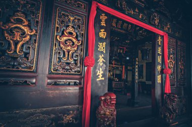 Traditional Chinese temple old wooden door in Historical town of Melaka Malaysia