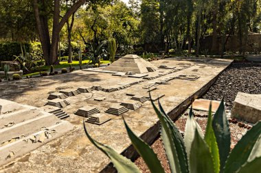 National Museum of Anthropology, ancient Aztec Mayan town fragment in the museum yard Mexico city