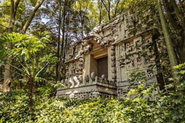 National Museum of Anthropology, ancient Aztec Mayan town fragment in the museum yard