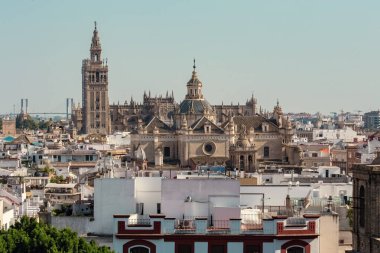 Aerial view of The Cathedral of Saint Mary of the See, better known as Seville Cathedral, Roman Catholic cathedral in Seville, Andalusia, Spain