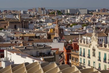 Aerial view of Sevilla from Las Setas De Sevilla (Sevilla Mushrooms) center on sunny day, Andalusia, Spain