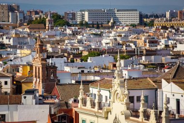 Aerial view of Sevilla from Las Setas De Sevilla (Sevilla Mushrooms) center on sunny day, Andalusia, Spain