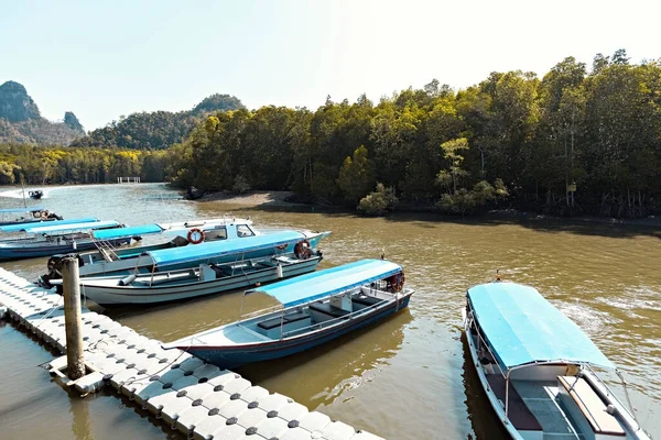 stock image Boats on the water in Kilim Geoforest Park Malaysia