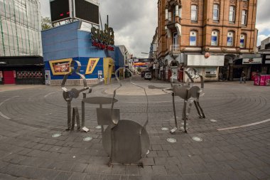 Hamburg Almanya 'sının tarihi bölümünde Beatles anıtı