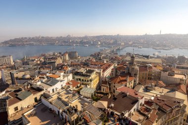 İstanbul 'un Galata Kulesi' nden havadan görünüşü, İstanbul manzarası tepeden.