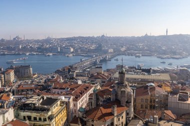 İstanbul 'un Galata Kulesi' nden havadan görünüşü, İstanbul manzarası tepeden.