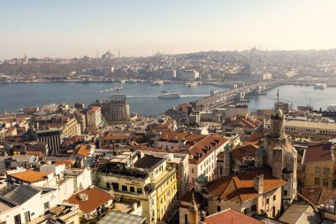 İstanbul 'un Galata Kulesi' nden havadan görünüşü, İstanbul manzarası tepeden.