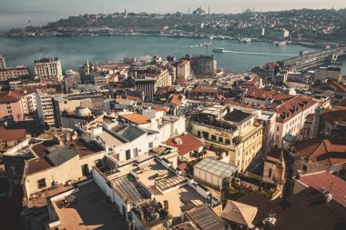 İstanbul 'un Galata Kulesi' nden havadan görünüşü, İstanbul manzarası tepeden.