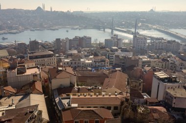 İstanbul 'un Galata Kulesi' nden havadan görünüşü, İstanbul manzarası tepeden.