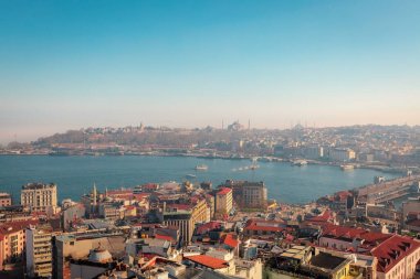 İstanbul 'un Galata Kulesi' nden havadan görünüşü, İstanbul manzarası tepeden.