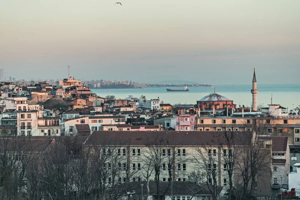 Vacker Solnedgång Över Fatih Istanbul Området Turkiet — Stockfoto