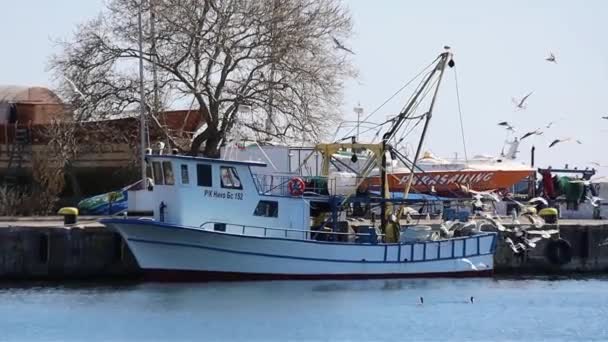 Traditionelle Fischerboote Entlang Der Küste Alten Nessebar Bulgarien — Stockvideo