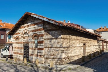 Nessebar eski kasaba manzarası, Nessebar 'daki eski taş ve ahşap evler, UNESCO Mirası sahası, Bulgaristan