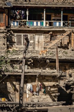 Pakistan 'ın Kalash vadisinde geleneksel Kalash ahşap evi