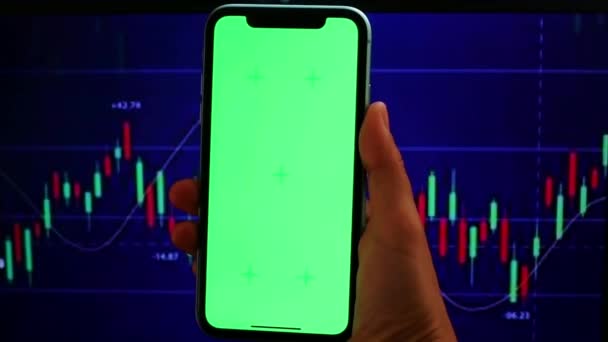 Crypto Chart Analytics Croma Key Pantalla Verde Navegando Resultados Financieros — Vídeo de stock