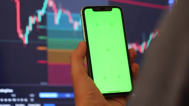 Crypto Gráfico Analytics Chroma Chave Tela Verde Navegando Resultados Financeiros — Vídeo de Stock