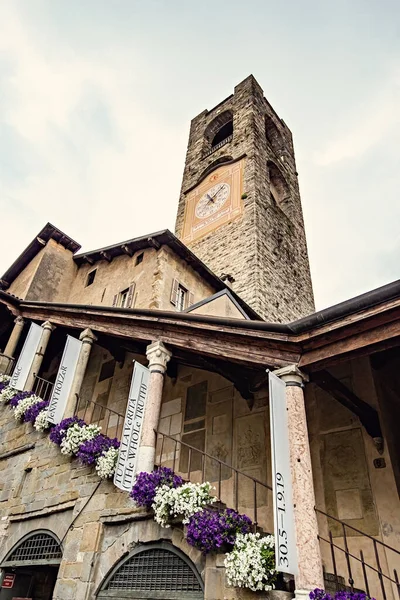 Wieża Miejska Campanone Citta Alta Historyczne Miasto Bergamo Włochy — Zdjęcie stockowe