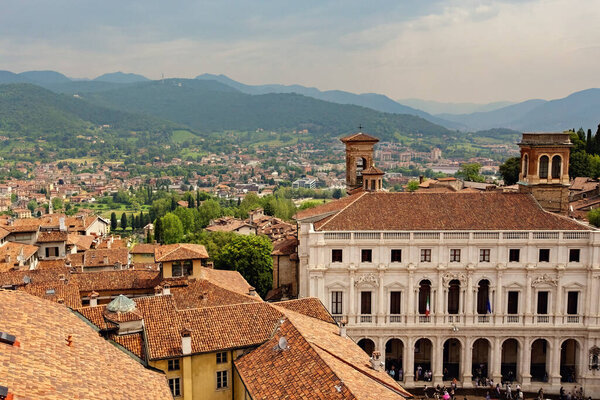 Aerial view of the Citta Alta (Upper town) in Bergamo, Italy