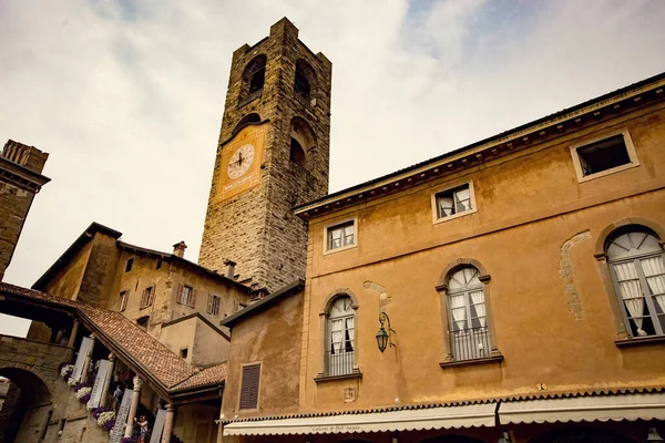 Wieża Miejska Campanone Citta Alta Historyczne Miasto Bergamo Włochy — Zdjęcie stockowe