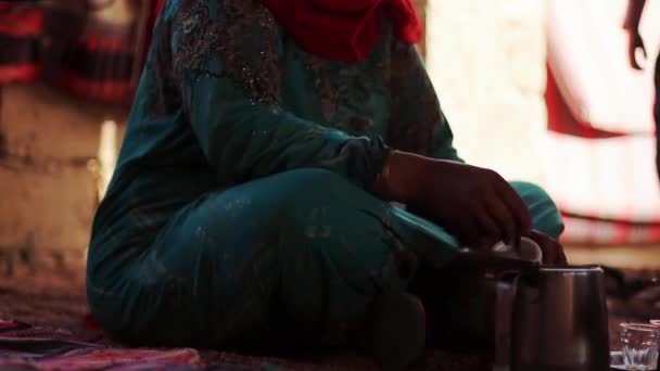 Wanita Badui Memasak Teh Desa Badui Mesir — Stok Video