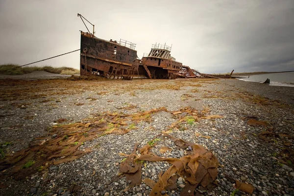 Naufragio Llamado Amadeo Costa Del Estrecho Magallanes Naufragio Oxidado Tierra —  Fotos de Stock
