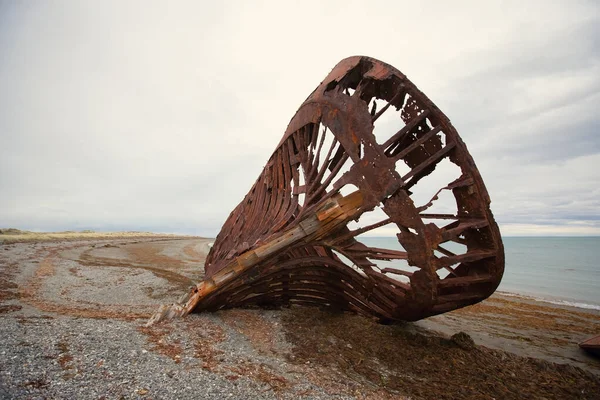 Skeleton Shipwreck Called Ambassador Coast Magellan Strait Rusty Warship Wreck — Stock Photo, Image