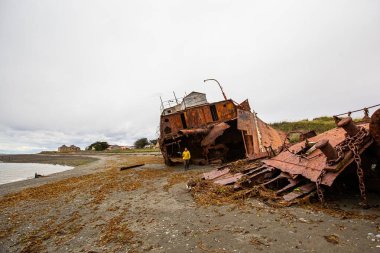 Batık iskelet Büyükelçi Magellan sahil boğaz, paslı savaş gemisi enkazı, Tierra Del Fuego, Şili aradı.