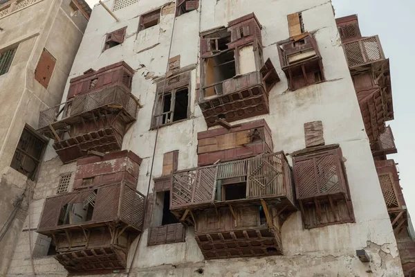 Arquitectura Tradicional Antigua Ciudad Jeddah Balad Casas Distrito Con Ventanas — Foto de Stock