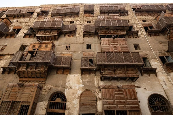 Architecture Traditionnelle Vieille Ville Jeddah Balad Maisons Quartier Avec Fenêtres — Photo