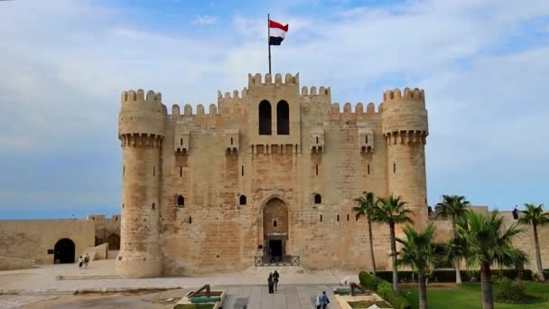 Cidadela Qaitbay Edifício Antigo Forte Costa Mar Mediterrâneo Alexandria Egito — Vídeo de Stock