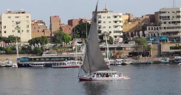 Tradiční Felucca Plachetnice Nilu Při Západu Slunce Aswan Egypt — Stock video