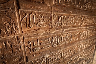 Aswan 'ın yukarısındaki the Philadelphia Temple' da taş duvar oyması.
