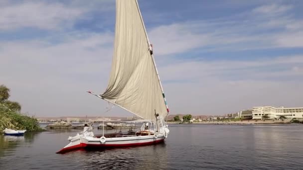 Velero Tradicional Felucca Nilo Atardecer Asuán Egipto — Vídeo de stock