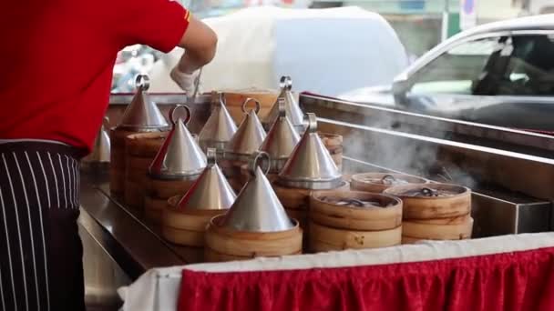 Dim Sum Приготування Їжі Межами Кафе Бангкоку Таїланд — стокове відео