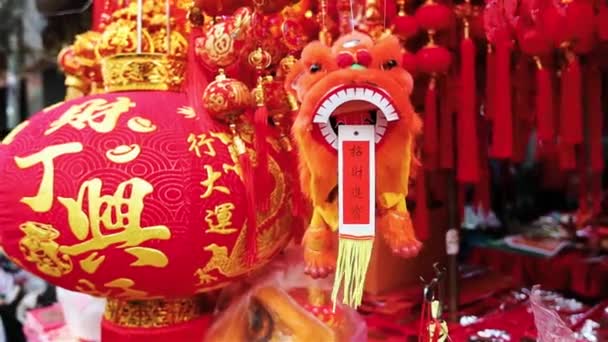 Κινεζική Πρωτοχρονιά Διακόσμηση Στην Αγορά Στην Κίνα Πόλη Μπανγκόκ Ταϊλάνδη — Αρχείο Βίντεο
