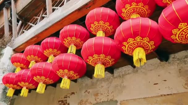Lanternes Chinoises Rouges Dans Temple Ville Chinoise Bangkok Traduction Bonne — Video
