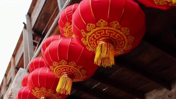 Röda Kinesiska Lyktor Templet Kina Stad Bangkok Översättning Happy Chinese — Stockvideo