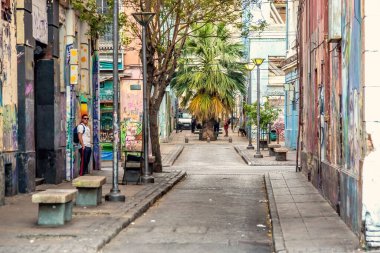 Şehir manzarası Valparaiso Şili 'nin eski mimarisinin detayları