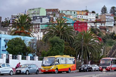 Şehir manzarası Valparaiso Şili 'nin eski mimarisinin detayları