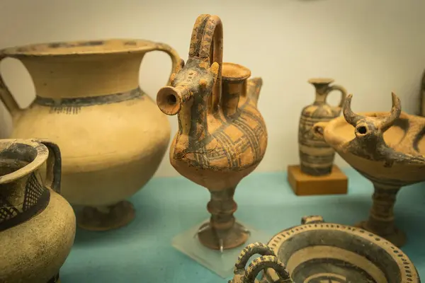 stock image Ancient clay pitchers and vessels collection in the Museum of Cyprus