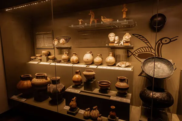 stock image Clay pottery collection in the Leventis Municipal Museum of Cyprus in Nicosia