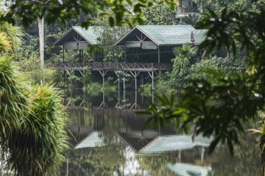 Beautiful houses on the lake in Borneo Rainforest Discovery Center Sabah Borneo Malaysia clipart