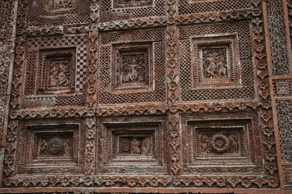 stock image Beautiful details and bas reliefs of ancient Hindu Pancharatna Temple (Temple of the Five Jewels) in Puthia Bangladesh